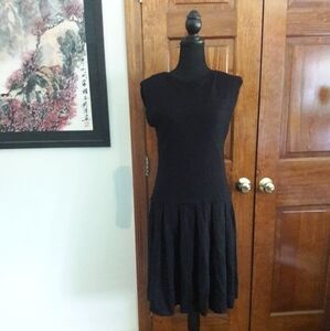 60s Vintage Little Black Dress Pleated Cotton/Wool Blend Mod Date Night Small